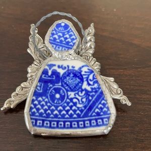 Handmade Blue Willow porcelain Angel pin